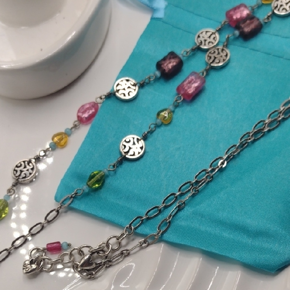Brighton Silver and Pink Necklace with Eclectic Beaded Design